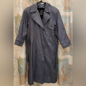 Vintage London Fog Womens Gray Paisley Wool Rain Winter Trench Long Coat 2P Belt